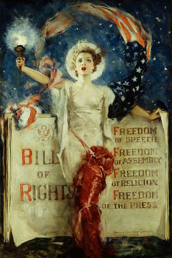 Bill of Rights, 1942 (oil on canvas) by Howard Chandler Christy (1873-1952) © Christie's Images