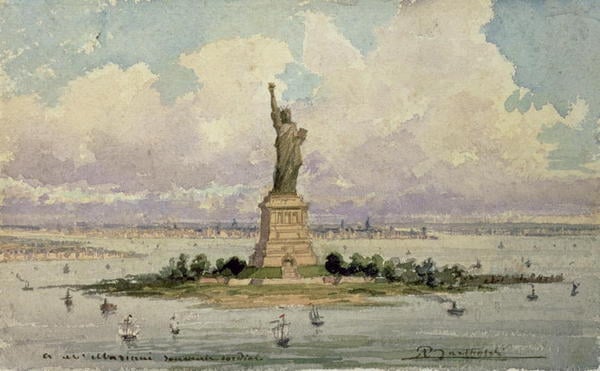 The Statue of Liberty (w/c & pencil on paper), Bartholdi, Frederic Auguste (1834-1904) / Private Collection / Photo © Christie's Images 