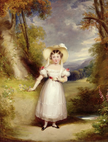 CW10908 Princess Victoria (later Queen Victoria) aged nine, 1828 (panel) by Smith, Stephen Catterson the Elder (1806-72); 39.4x30.5 cm; Private Collection; © Christopher Wood Gallery, London, UK; English, out of copyright.