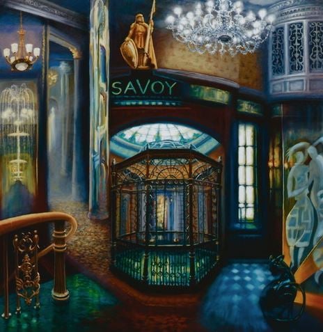 Savoy Hotel, 2010 (oil on canvas) Savoy interior, Kaspar the Cat, Lee Campbell / Private Collection