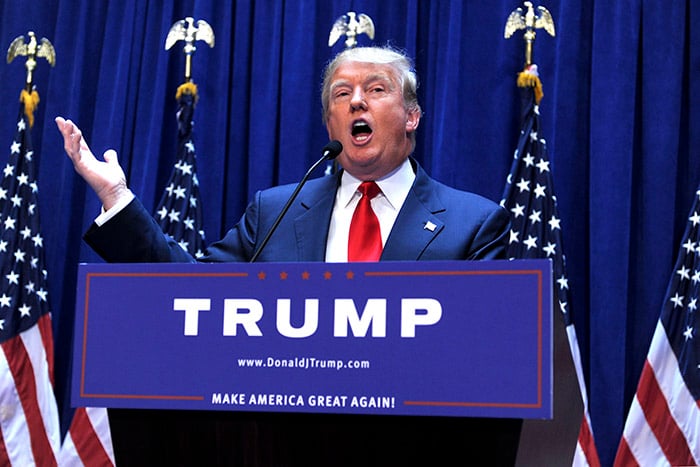 Donald Trump when announcing his candidacy for the US presidential election campaign, Trump Tower, New York City, 2015 (photo) / © SZ Photo / snapshot / Future Image / Van Tine 