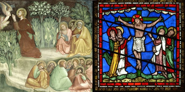 Christ in the Garden of Gethsemane/ Barna da Siena / Collegiata; Window of depicting the Crucifixion/ English School / Canterbury Cathedral