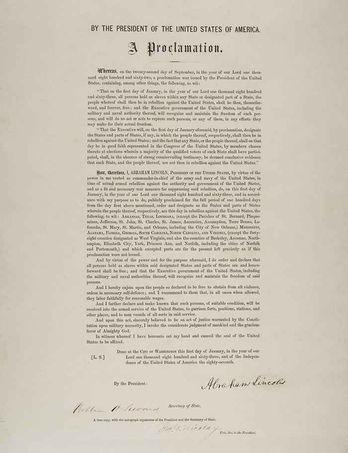 Emancipation Proclamation, 1863 / Abraham Lincoln / Gilder Lehrman Collection 