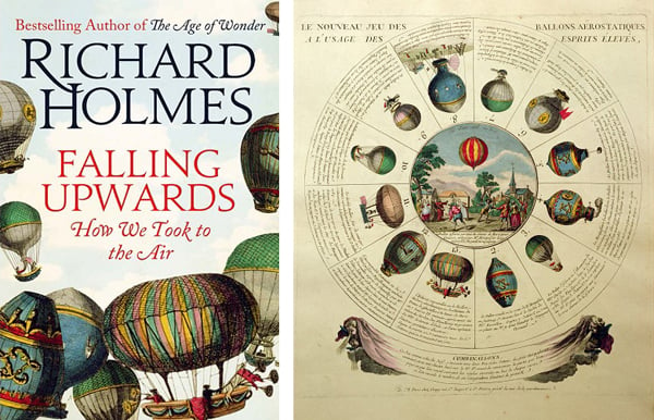 LEFT: © HarperCollins. Designer: Jo Walker. RIGHT: The Ballooning Game, with illustrations of different hot air balloons, c.1784 (coloured engraving), 18th century French School
