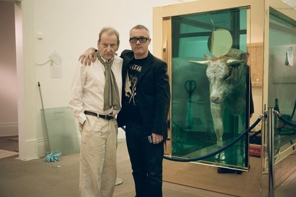 Lucian Freud Damien Hirst with 'The Golden Calf' (2008), Sotheby's, London, 2008 (photo), David Dawson (b.1960)