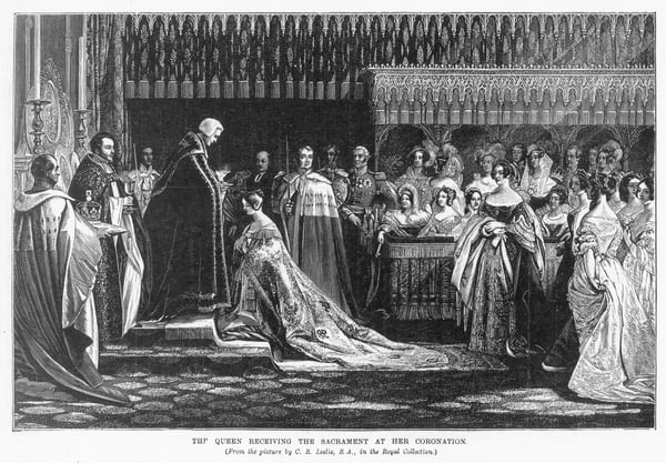 3345763 CORONATION: QUEEN VICTORIA The coronation of Queen Victoria (1837-1901), 28 June 1838. Engraving after Charles Robert Leslie.; (add.info.: CORONATION: QUEEN VICTORIA The coronation of Queen Victoria (1837-1901), 28 June 1838. Engraving after Charles Robert Leslie.); Granger; PERMISSION REQUIRED FOR NON EDITORIAL USAGE; USA RIGHTS NOT AVAILABLE; it is possible that some works by this artist may be protected by third party rights in some territories.