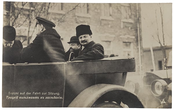  German Postcard Showing Soviet Official Lev Trotsky at the Brest-Litovsk Treaty Negotiations, 1918 (b/w photo), Russian Photographer (20th century) / Private Collection / Photo © Tobie Mathew Collection / Bridgeman Images