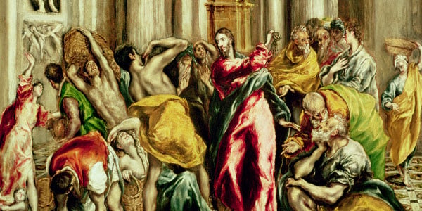 Jesus Driving the Merchants from the Temple / El Greco (Domenico Theotocopuli) / Church of San Gines, Madrid / Bridgeman Images