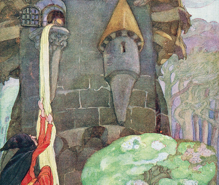 Illustration from 'Rapunzel' by the Brothers Grimm (colour litho) by Anne Anderson