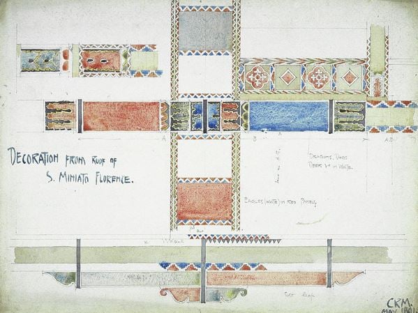 Decoration from Roof of S. Miniato, Florence, 1891 (pencil and watercolor on paper), Charles Rennie Mackintosh (1868-1928