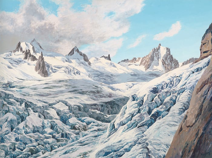 Jacques Fourcy (1906-1990) Crevasses on the Glacier du Géant with the Tour Ronde in the distance, Chamonix, France