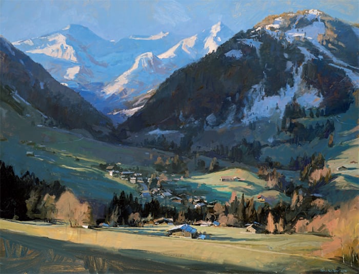 James Hart Dyke (b.1965) Wildhorn and Spitzhorn, Gstaad, Switzerland – a panorama 