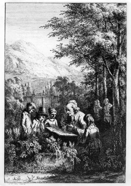 Jean-Jacques Rousseau teaching a group of children (engraving), French School, (19th century) / Bibliotheque Nationale, Paris, France / Archives Charmet / Bridgeman Images