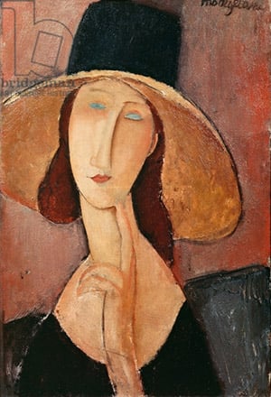 Portrait of Jeanne Hebuterne in a large hat, c.1918-19 (oil on canvas)