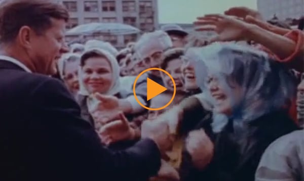 John F. Kennedy greeting supporters and speaking publicly, on the day of his assassination / Bridgeman Footage