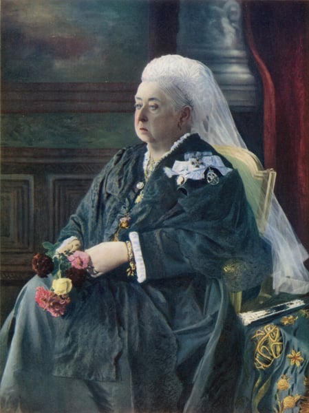 LLM462175 Queen Victoria by English Photographer; Private Collection; (add.info.: Queen Victoria. Coloured photograph from Royalties of the World (George Newnes, 1901).); © Look and Learn; English, out of copyright.