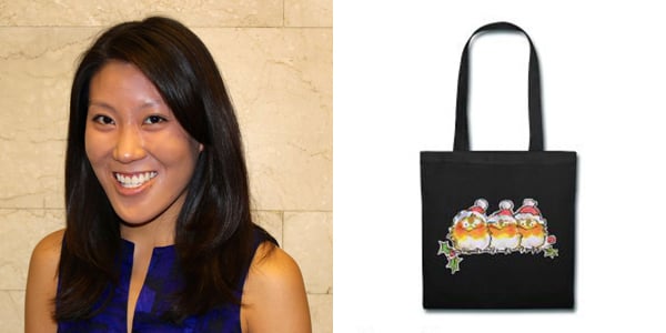  Leslie Wong, Junior Account Manager, New York; Christmas Robins Tote Bag from Bag Edge 