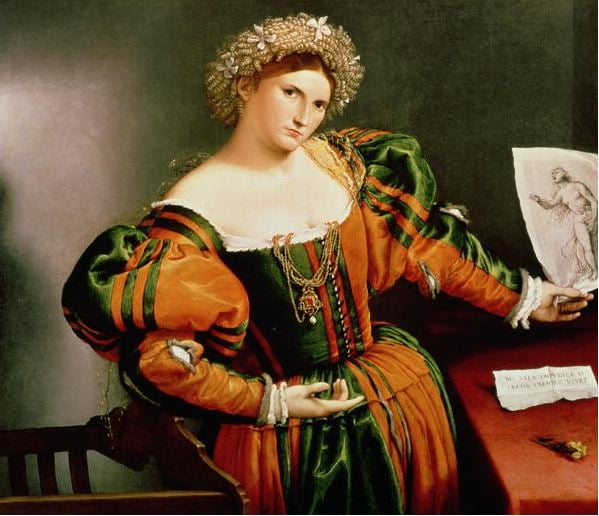 A Lady with a Drawing of Lucretia, c.1530-33 (oil on canvas transferred from wood), Lorenzo Lotto (c.1480-1556) / National Gallery, London, UK 