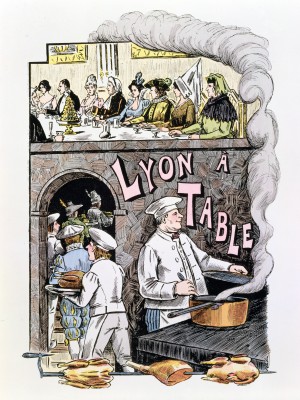 'Lyon a table', illustration from 'La Vie Lyonnaise' by Emmanuel Vingtrinier, 1898 (colour litho), Jean Coulon (fl.1898) / Bibliotheque des Arts Decoratifs, Paris, France / Archives Charmet / Bridgeman Images