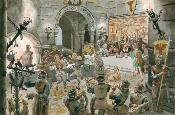 Medieval banquet (gouache on paper), Jackson, Peter (1922-2003) / Private Collection / © Look and Learn / Peter Jackson Collection / Bridgeman Images