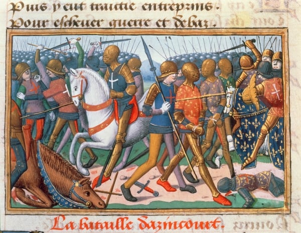 Ms Fr 5054 f.11 The Battle of Agincourt, 1415, from the Vigil of Charles VII, c.1484 (vellum)
