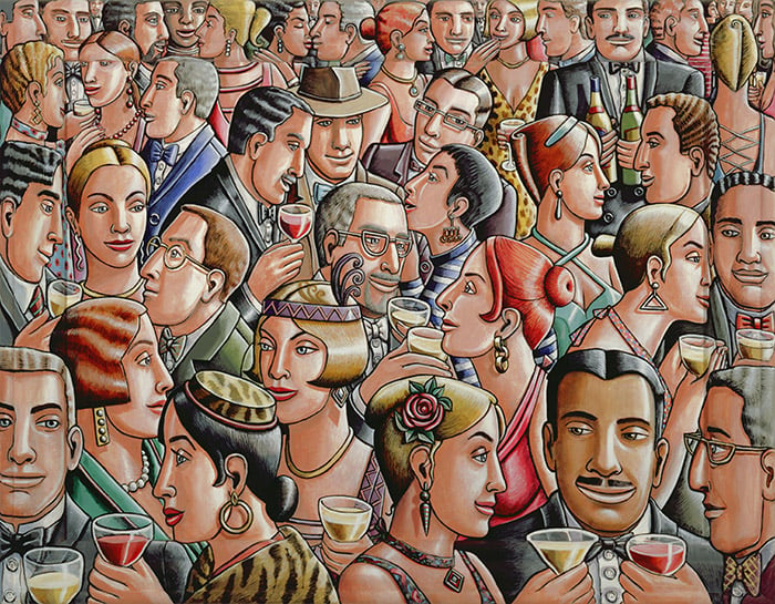 Party, 2007 (acrylic on canvas and wood) by PJ Crook, Private Collection
