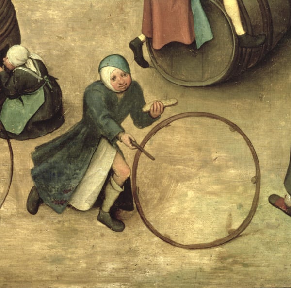 Children's Games (Kinderspiele): detail of a child with a stick and hoop, 1560 (oil on panel) (detail of 68945)