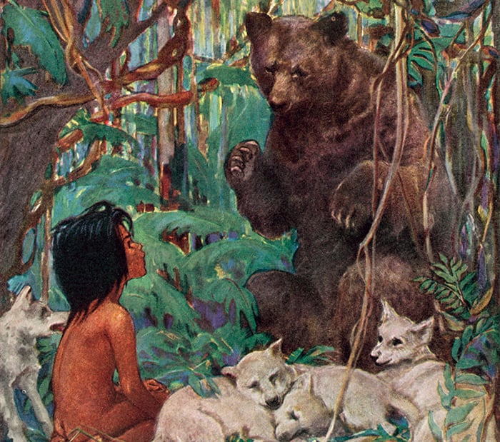 Rudyard Kipling's Mowgli (colour litho) by Jessie Willcox Smith (1863-1935) © Look and Learn