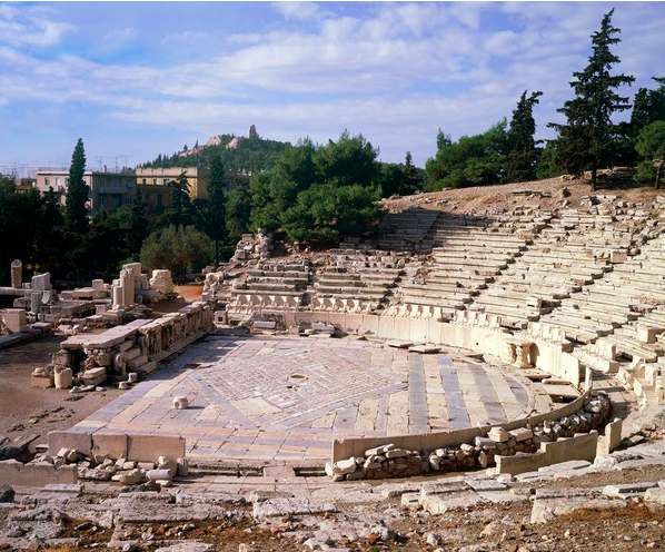 Greece, Athens, The Acropolis of Athens, Dionysus Theatre,4th Century BC, Ancient Greece / De Agostini Picture Library / G. Dagli Orti 