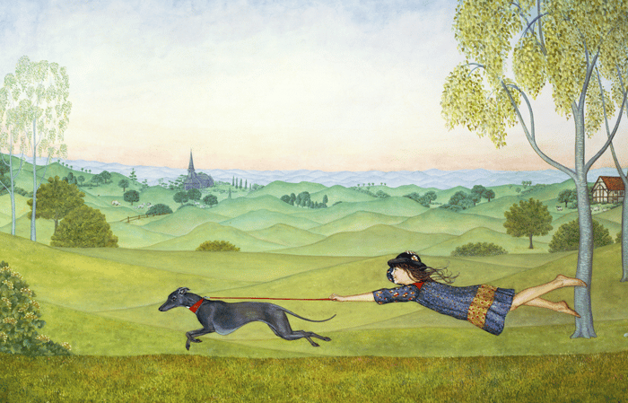 Walking the Dog, C20th by Ditz (Contemporary Artist) 