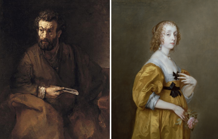 Left: St. Bartholomew, 1657 by Rembrandt Harmenszoon van Rijn Right: Portrait of Mary Villiers (1622-85) Lady Herbert of Shurland by Sir Anthony van Dyck