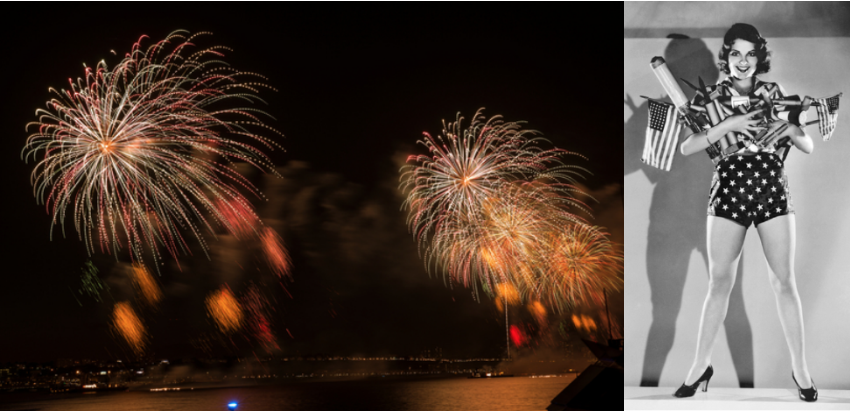 Left: 2013 Macy's Fourth of July Fireworks looking north from Chelsea Piers in Manhattan (photo) / Ira Block/National Geographic Creative  Right:July 4th Fireworks (b/w photo) / Underwood Archives/UIG