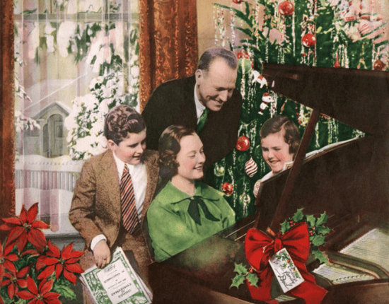 amily Singing Christmas Carols Around Piano, 1937 (hand-colored photo), Unknown Artist, (20th century) / Private Collection / Photo © GraphicaArtis 