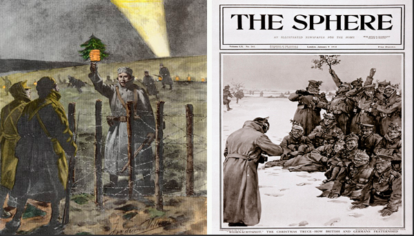 Left: The Christmas Day Truce, published 1915 The Illustrated London News Right: Christmas Truce, from 'The Sphere', January 1915 © British Library Board 