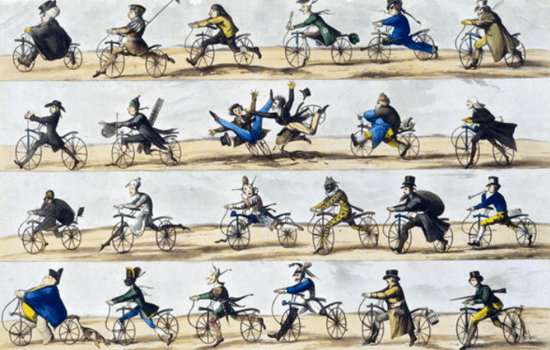 Four and Twenty Hobby Horses All of a Row, 1819 (coloured aquatint), English School