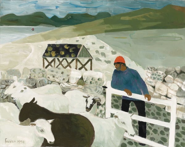 Highland Sheep, 1992 (oil on canvas) by Mary Fedden (1915-2012) Photo © Christie's Images
