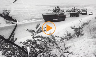 Soviet tanks on the road to Afghanistan at start of Soviet-Afghan War, 1979 / Film Images / Bridgeman Footage