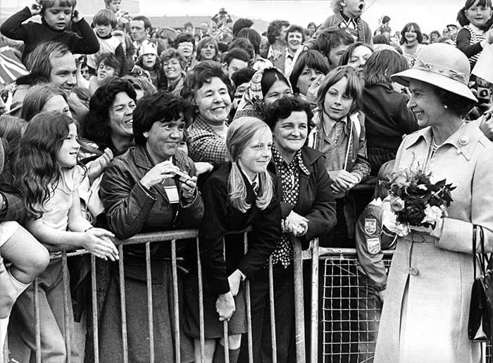 The Queen during a walkabout at Washington Recreation Centre, on the North East Leg of the Jubilee Tour in 1977; Tyne and Wear, © Mirrorpix