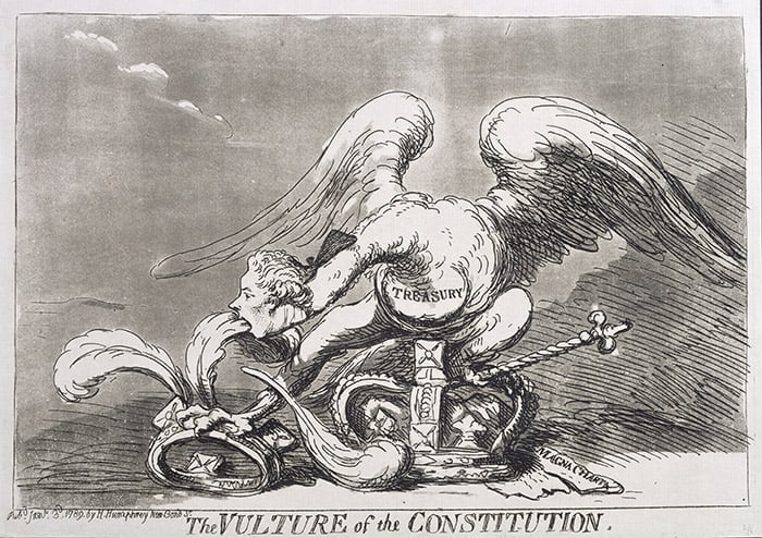 The Vulture of the Constitution, published by Hannah Humphrey in 1789 (etching), Gillray, James (1757-1815) / Courtesy of the Warden and Scholars of New College, Oxford