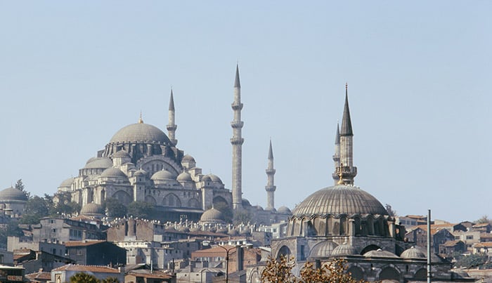 View of the Suleymaniye Mosque and the Rustem Pasa Camii in Tekirdag, Istanbul, Turkey