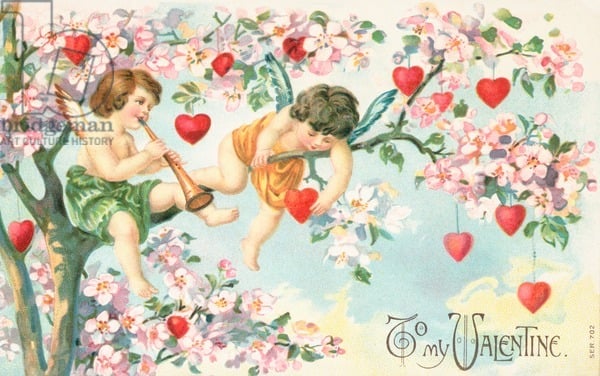 British Valentine card (colour litho), English School, (20th century)