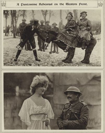 ww1-wwi-pantomime-rehearsal-western-front-english-soldiers-entertainment-theatre-photograph