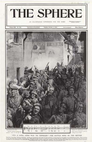ww1-wwi-song-soldiers-longway-tipperary-singing-music-newspaper-1914