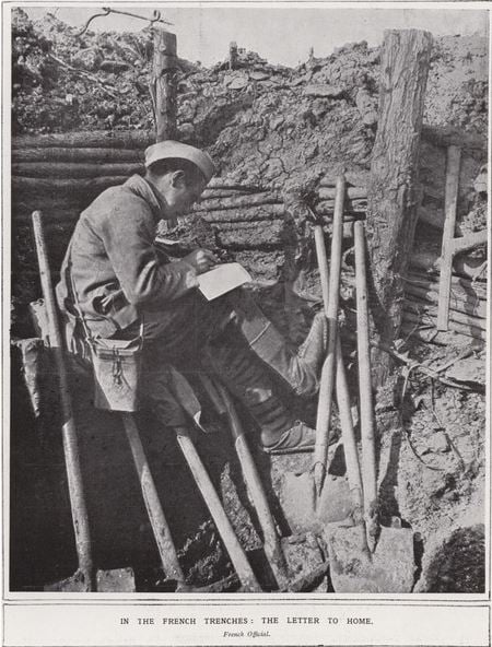 wwi-ww1-french-trench-trenches-soldier-letter-writing-solitude-english-france-photograph