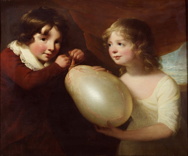 Two children with a pig's bladder (oil on canvas)