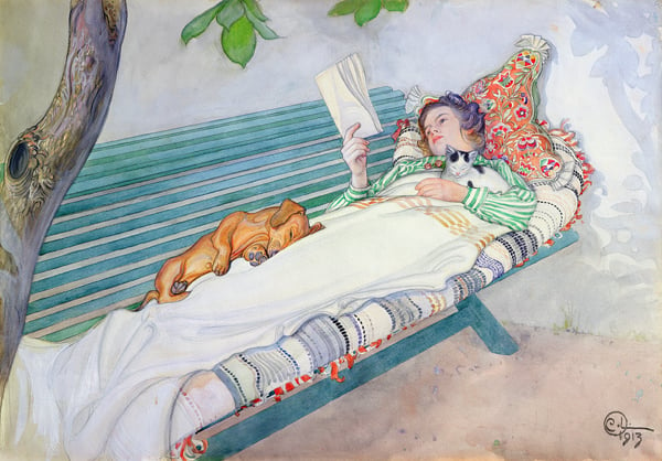 Woman Lying on a Bench, 1913 by Carl Larsson