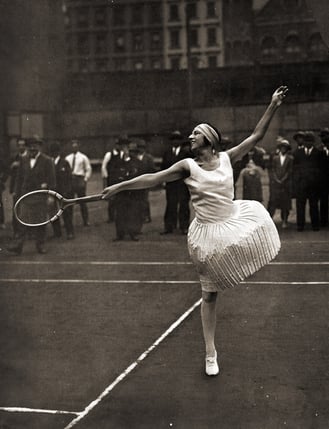 DGC696924 Suzanne Lenglen, New York, 1926 (Sepia Photo); Private Collection; (add.info.: The famous French star Suzanne Lenglen (1899-1938), practices outdoors before her first appearance at Madison Square Garden, New York, October, 1926.); Prismatic Pictures ; it is possible that some works by this artist may be protected by third party rights in some territories