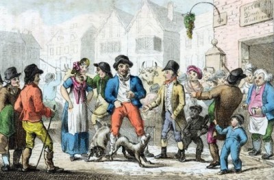 Selling a wife to the highest bidder, and incident in the novel 'The Mayor of Casterbridge' by Thomas Hardy (hand-coloured engraving) / Universal History Archive/ UIG 