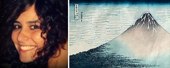 Left: Giulia Leali Right: 'Fuji in Clear Weather', from the series '36 Views of Mount Fuji' (Fugaku sanjurokkei), Katsushika Hokusai / Musee Guimet, Paris, France