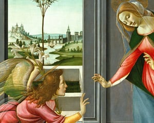 XAL227150 Annunciation (tempera on panel) by Botticelli, Sandro (1444/5-1510); 150x156 cm; Galleria degli Uffizi, Florence, Italy; Italian, out of copyright